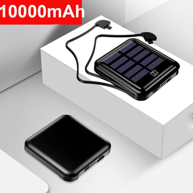 Ultra Slim Solar Power Bank With Built In Cable For Apple Android Type-C